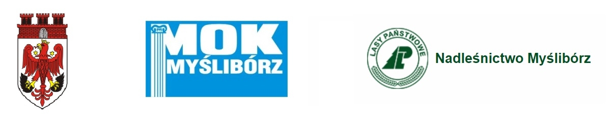Grafika przedstawia herb Gminy Myślibórz, logo MOK i logo Nadleśnictwa Myślibórz