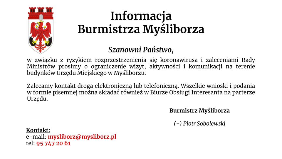 Informacja Burmistrza Myśliborza