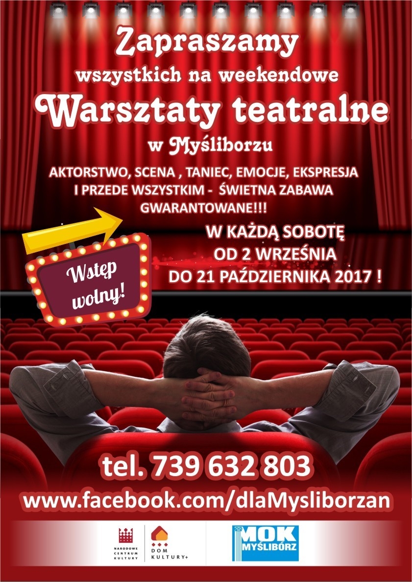 Plakat warsztatów teatralnych w MOK